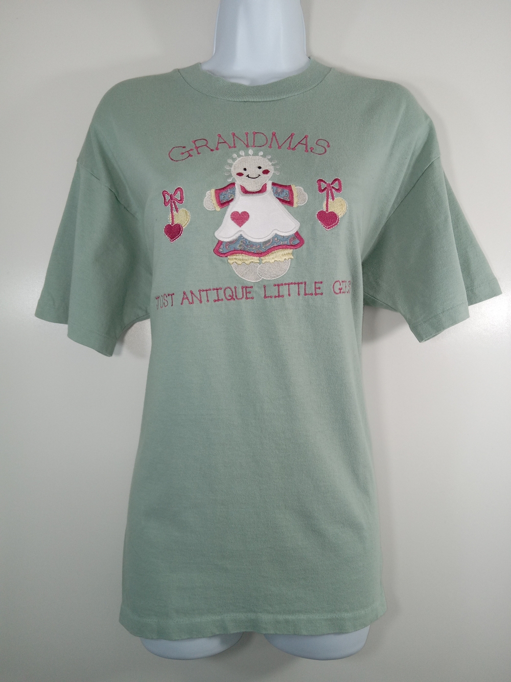 Grandmas Antique Little Girl Embroidered Tee - Sage Green